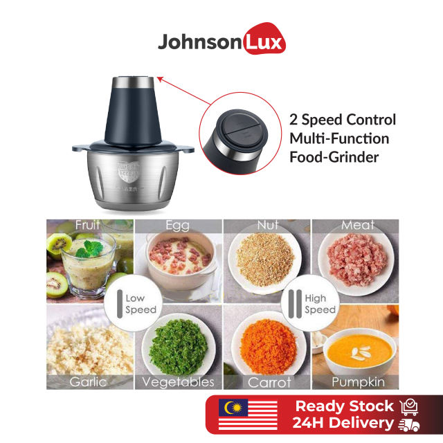 2L Stainless Steel 304 Meat Grinder Food Chopper Electric Kitchen Quality Multi-function（3 Pin Plug）