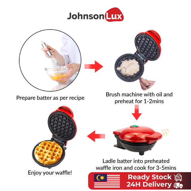 JohnsonLux Mini Waffle Maker Machine Electric Waffles Maker Bubble Egg Cake Oven Breakfast Waffle Machine 12cm (350W)