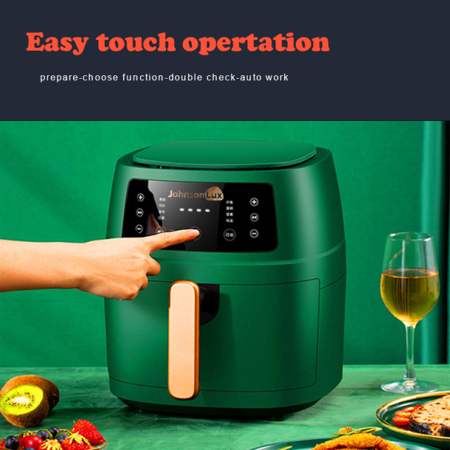 Johnsonlux Dark Green Air Fryer 5L Electric Household Non-Stick Oil Free Kitchen cooker Baking Automatic Fryer 空气炸锅