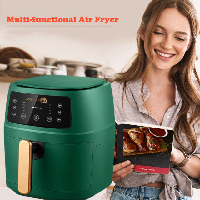 Johnsonlux Dark Green Air Fryer 5L Electric Household Non-Stick Oil Free Kitchen cooker Baking Automatic Fryer 空气炸锅