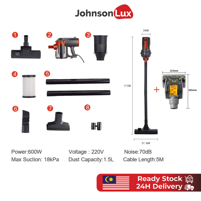 Johnsonlux Handheld Vacuum Cleaners 18000Pa Wired home Vacuum Cleaners 1.5L Dust Capacity