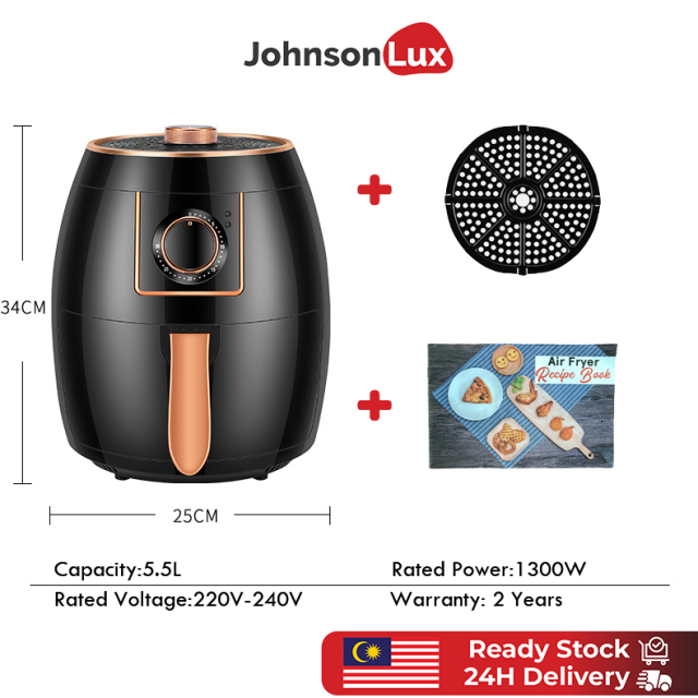 Johnsonlux 5.5L Air Fryer Electric Household Non-Stick Oil Free Kitchen Baking Oven Healthy BBQ Machine XL Size 5L 空气炸锅