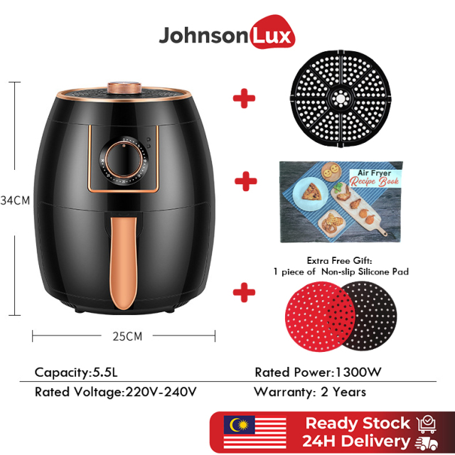 Johnsonlux 5.5L Air Fryer Electric Household Non-Stick Oil Free Kitchen Baking Oven Healthy BBQ Machine XL Size 5L 空气炸锅