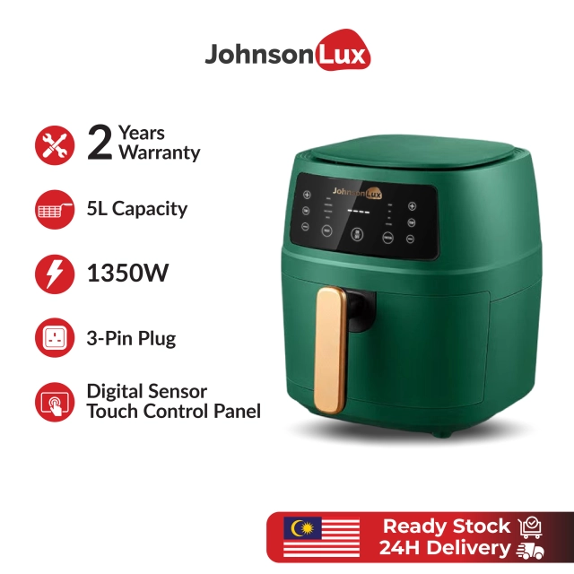 Johnsonlux Dark Green Air Fryer 5L Electric Household Non-Stick Oil Free Kitchen cooker Baking Automatic Fryer 空气炸锅