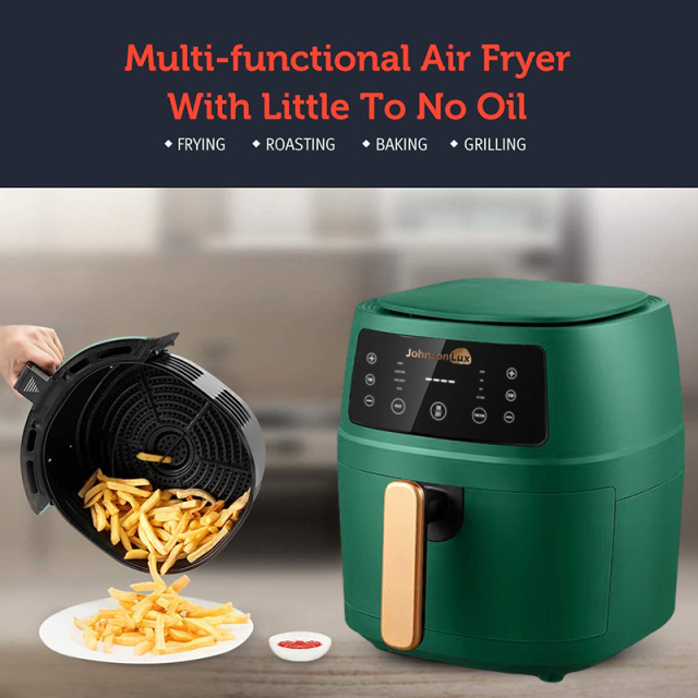 Johnsonlux Dark Green Air Fryer 5L Electric Household Non-Stick Oil Free Kitchen cooker Baking Automatic Fryer 空气炸锅