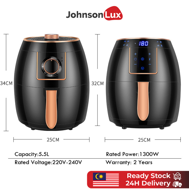 Johnsonlux 5.5L Air Fryer Electric Household Non-Stick Oil Free Kitchen Baking Oven Healthy BBQ Machine XL Size 5L 空气炸锅