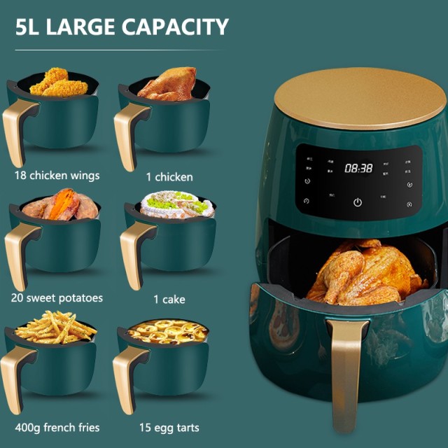 Johnsonlux Air Fryer 4.5L LED Digital Touchscreen 1200W Oil Free Nonstick Basket Oil-Free Smoke-Free Fryer 「3Pin Plug」