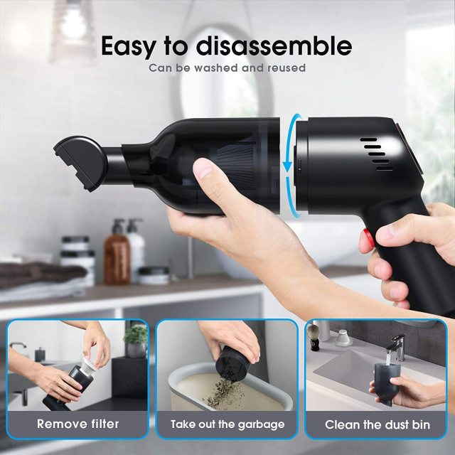 9000PA Portable Vacuum Cleaner for Car Handheld Cordless HEPA Filter  with 3 Nozzles for Car and Home Cleaner