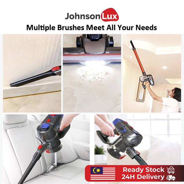 Johnsonlux Red Cordless Vacuum 4 in 1 Powerful Suction Stick Handheld Vacuum Cleaner 10kPa Strong Suction Dust 3Pin Plug