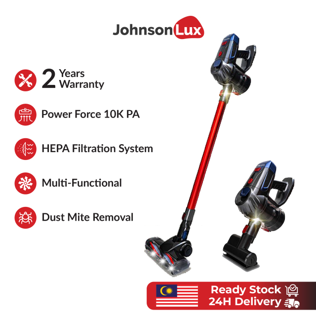 Johnsonlux Red Cordless Vacuum 4 in 1 Powerful Suction Stick Handheld Vacuum Cleaner 10kPa Strong Suction Dust 3Pin Plug