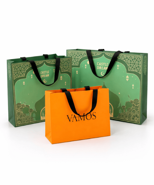 custom luxury paper bag with ribbon handle