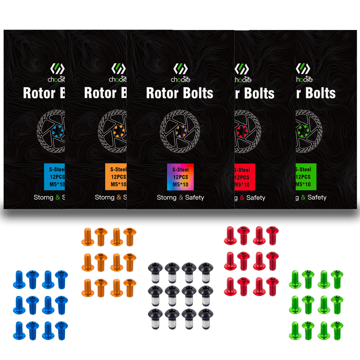 CNC 12 Pcs Bicycle Disc Brake Bolts MTB Rotor Bolts 6-Bolt M5x10mm Brake Bolts Mountain Bike