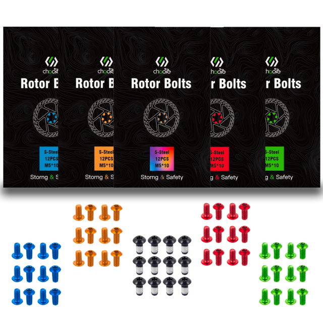 CNC 12 Pcs Bicycle Disc Brake Bolts MTB Rotor Bolts 6-Bolt M5x10mm Brake Bolts Mountain Bike