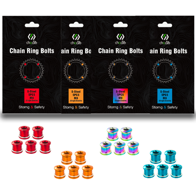 CNC 5 PCS Steel Double/Single Chainring Bolts M8×6.5mm Bicycle Chainring Bolt&Nut Set