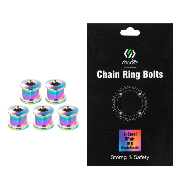 CNC 5 PCS Steel Double/Single Chainring Bolts M8×6.5mm Bicycle Chainring Bolt&Nut Set