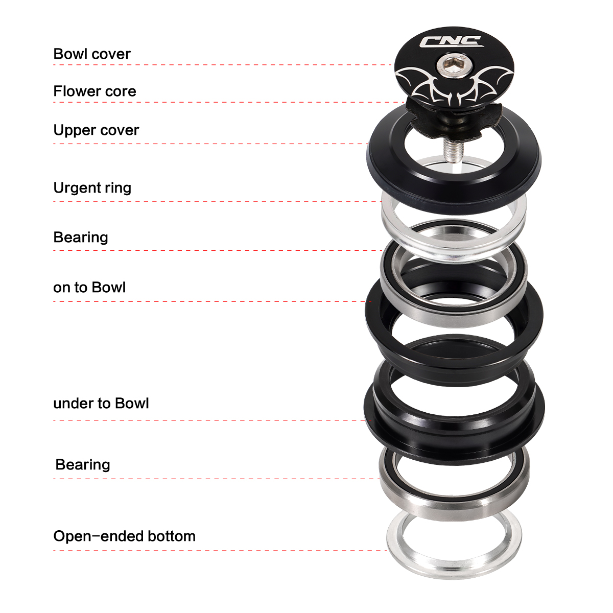 CNC 1-1/8" Bike Headset，44mm Bicycle Headset for Mountain Bike/MTB Road Bike