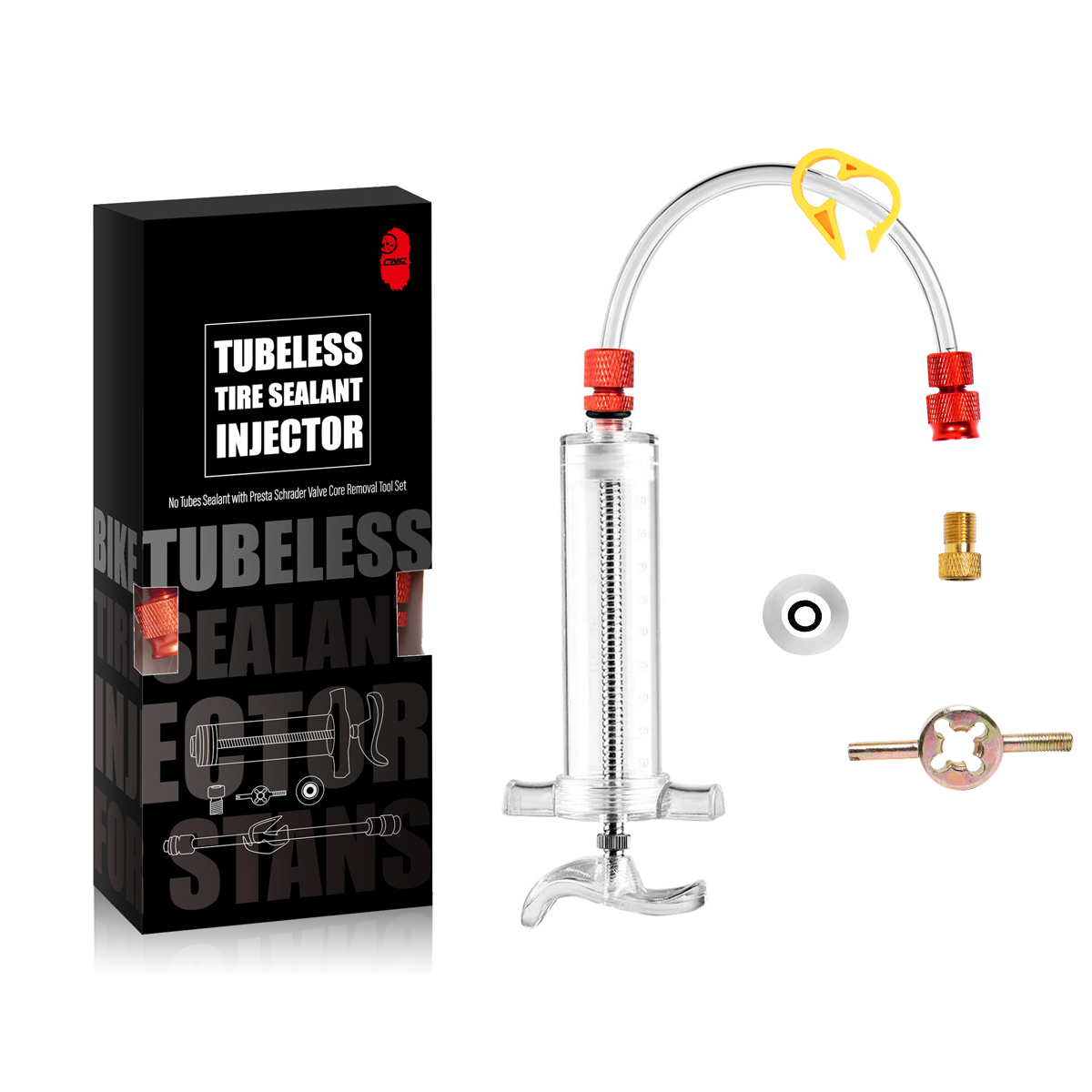 Bike Tubeless Tire Sealant Injector for Stan's No Tubes Sealant with Presta Schrader Valve Core Removal Tool Set,20ml/50ml