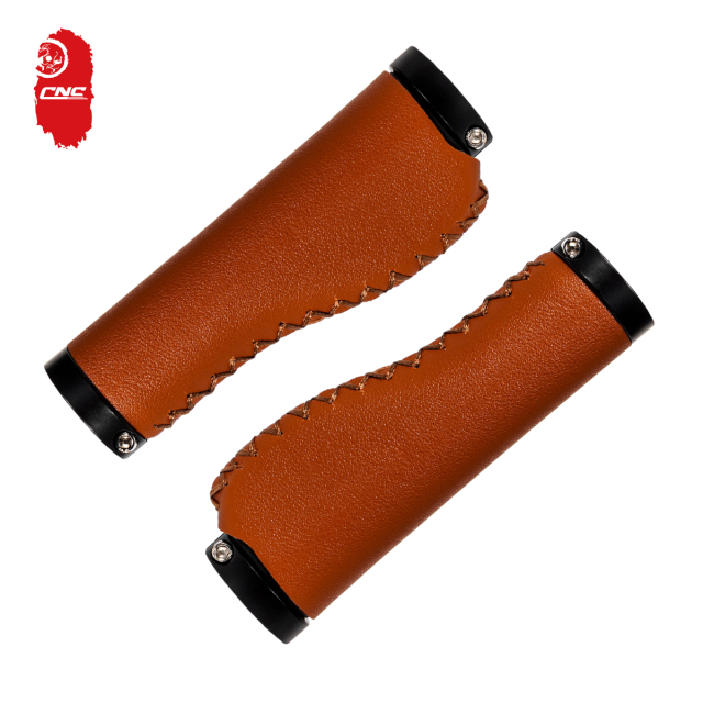 Ergonomics Bike Accessories Anti-slip with Dustproof Plugs Length 130mm Leather Bicycle Grip