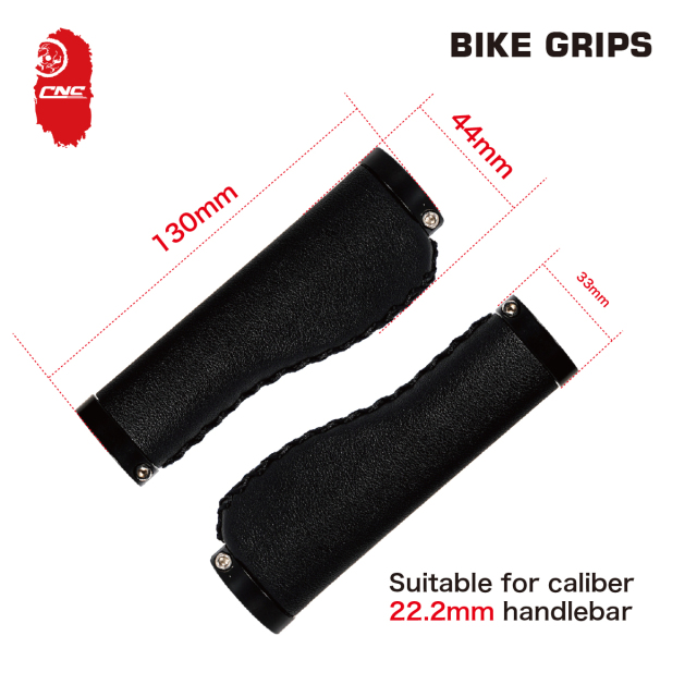 Ergonomics Bike Accessories Anti-slip with Dustproof Plugs Length 130mm Leather Bicycle Grip