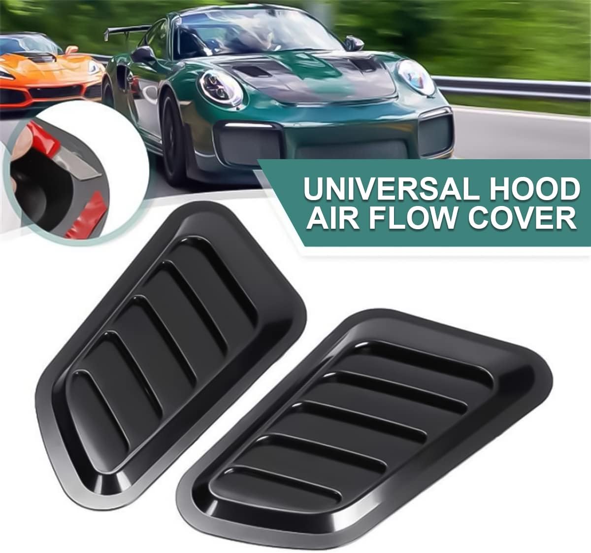 Chooee 2PCS Universal Hood Air Vents for Vehicle Hood Scoop, Bonnet Vent Hood Air Intake Trim Cover (Black)