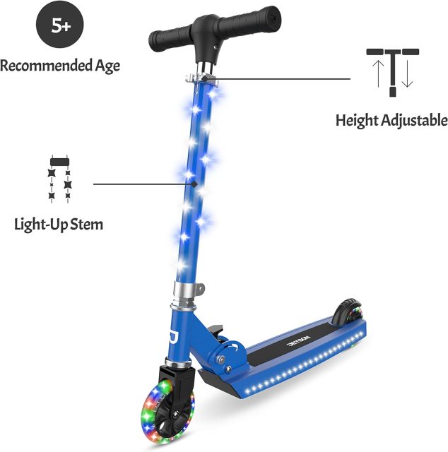 Chooee Scooters - Jupiter Kick Scooter - Collapsible Portable Kids Push Scooter - Lightweight Folding Design with High Visibility RGB Light Up LEDs on Stem, Wheels, and Deck