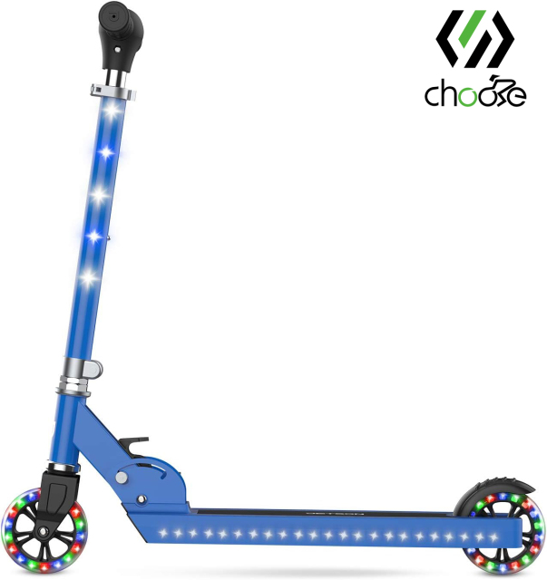 Chooee Scooters - Jupiter Kick Scooter - Collapsible Portable Kids Push Scooter - Lightweight Folding Design with High Visibility RGB Light Up LEDs on Stem, Wheels, and Deck