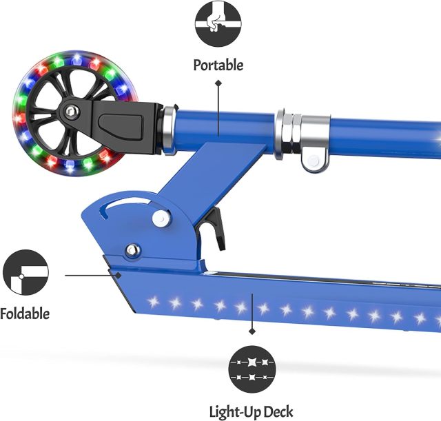 Chooee Scooters - Jupiter Kick Scooter - Collapsible Portable Kids Push Scooter - Lightweight Folding Design with High Visibility RGB Light Up LEDs on Stem, Wheels, and Deck