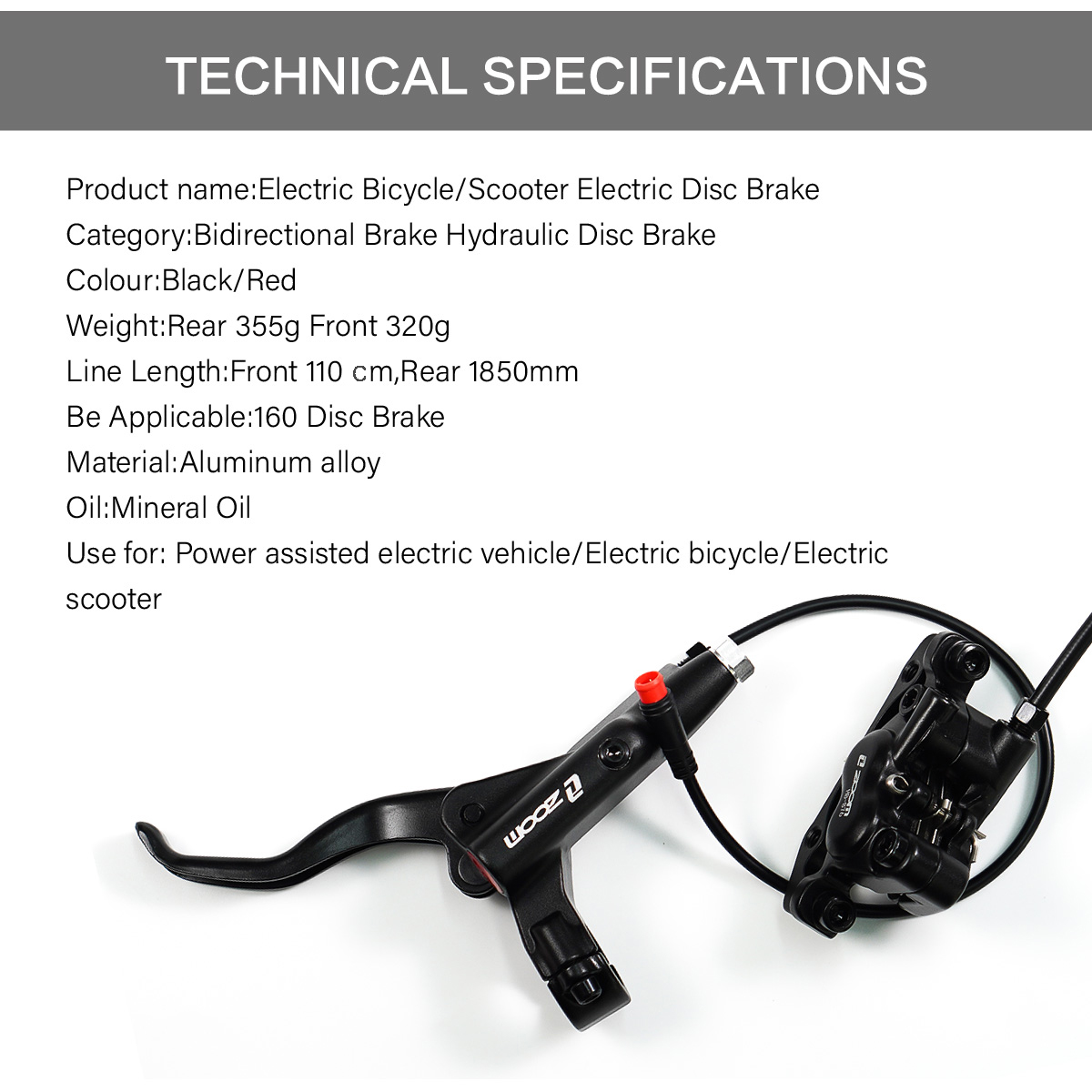 thumbnail image 2 of Zoom HB-876E 4-Piston Hydraulic Disc Brakes Front & Rear For E-Bike - 160mm 2 of 5