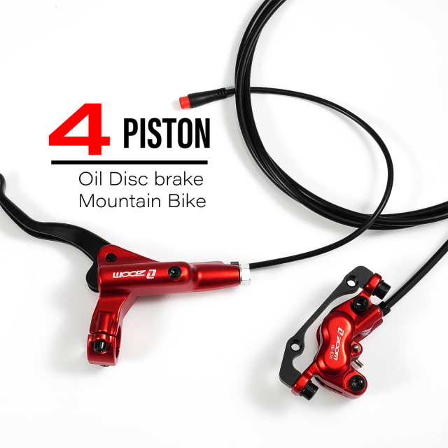 ZOOM HB-876E 4-piston Disc Hydraulic Brake Electric Scooter Folding Mountain Bike Power Off Black Red 160 E-bike Bicycle