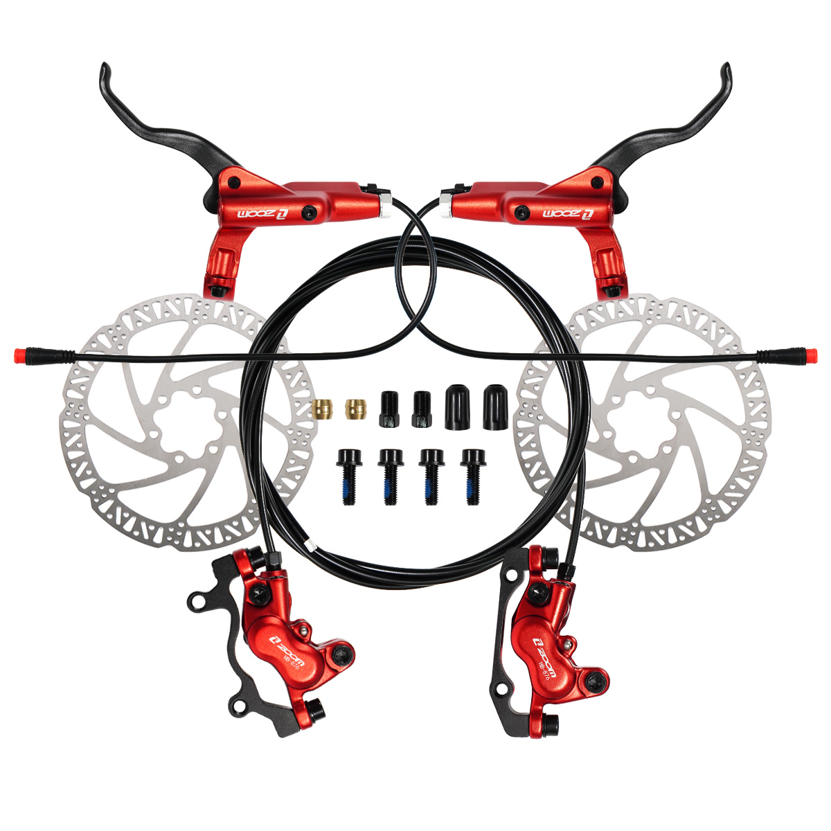ZOOM HB-876E 4-piston Disc Hydraulic Brake Electric Scooter Folding Mountain Bike Power Off Black Red 160 E-bike Bicycle