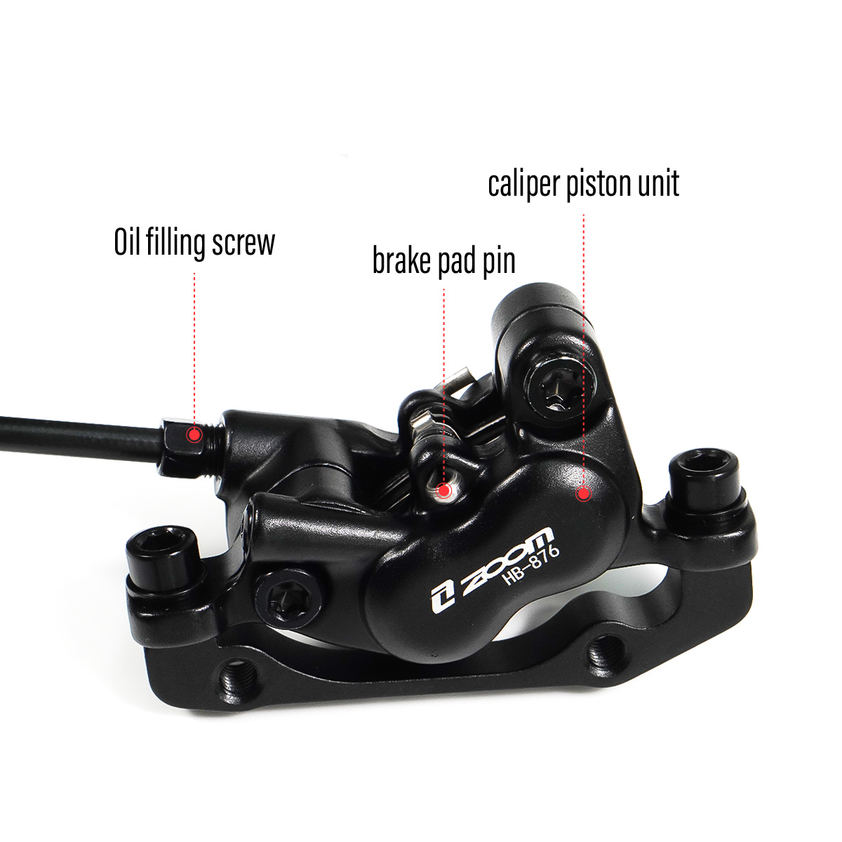 ZOOM HB-876E 4-piston Disc Hydraulic Brake Electric Scooter Folding Mountain Bike Power Off Black Red 160 E-bike Bicycle