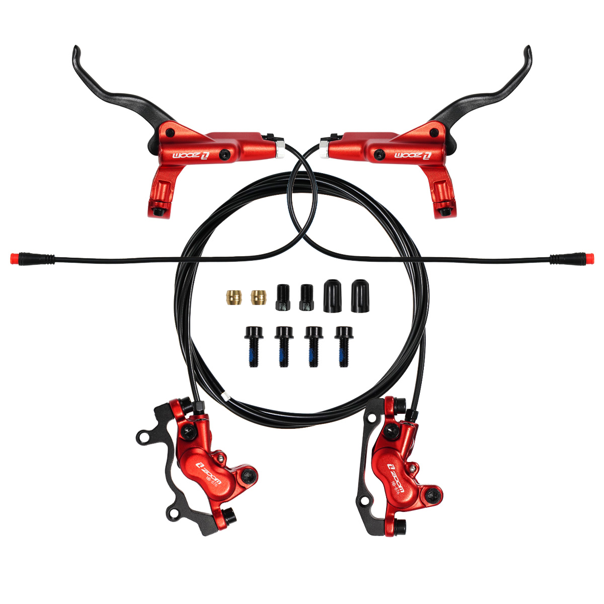 ZOOM HB-876E 4-piston Disc Hydraulic Brake Electric Scooter Folding Mountain Bike Power Off Black Red 160 E-bike Bicycle