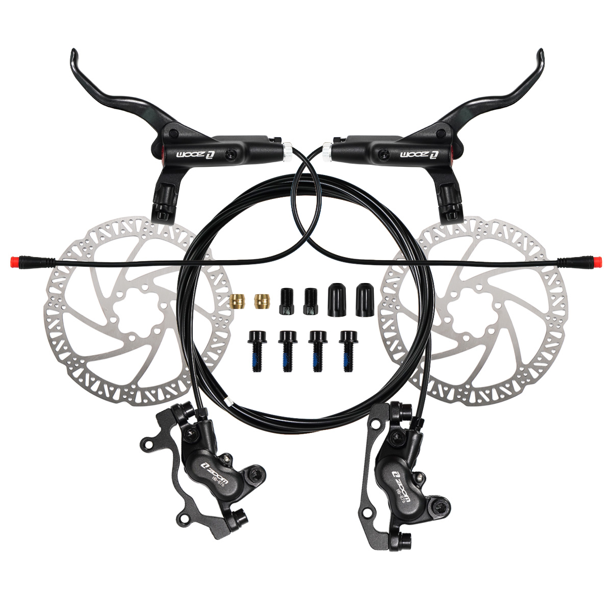 ZOOM HB-876E 4-piston Disc Hydraulic Brake Electric Scooter Folding Mountain Bike Power Off Black Red 160 E-bike Bicycle