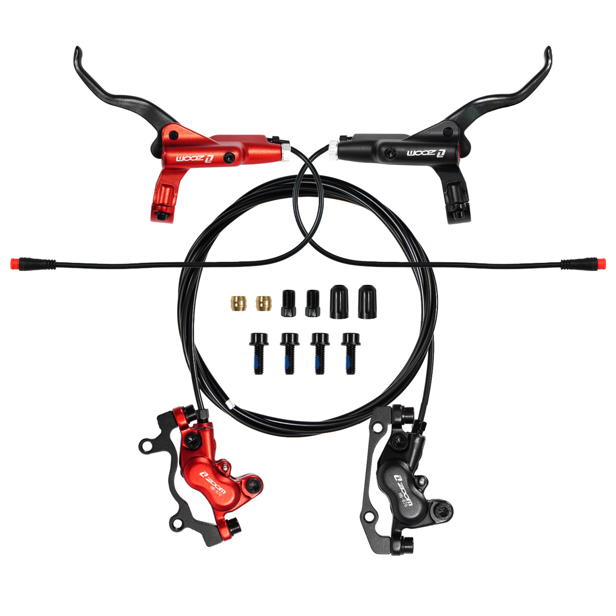 ZOOM HB-876E 4-piston Disc Hydraulic Brake Electric Scooter Folding Mountain Bike Power Off Black Red 160 E-bike Bicycle