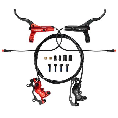 ZOOM HB-876E 4-piston Disc Hydraulic Brake Electric Scooter Folding Mountain Bike Power Off Black Red 160 E-bike Bicycle