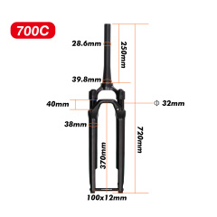 700C Road Bike Fork Suspension 100*12MM Rock Shox Air And Oil Shock Absorber Tapered Off-road Disc Brake Fork Gravel