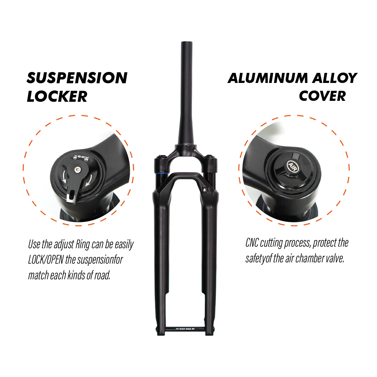 700C Road Bike Fork Suspension 100*12MM Rock Shox Air And Oil Shock Absorber Tapered Off-road Disc Brake Fork Gravel
