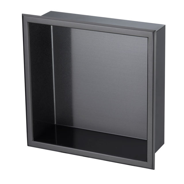 12 In. X 12 In. X 4 In. Square Recessed Shower Wall Niche In Brushed Stainless Steel Storage For Shampoo, Soap And Other Bathroom Essentials, Black