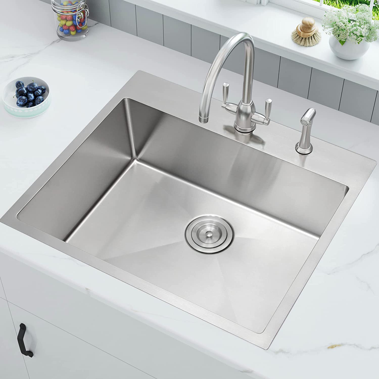 WHISTLER 25x22 inch Handmade Topmount Sink Drop-In 16 Gauge Stainless ...