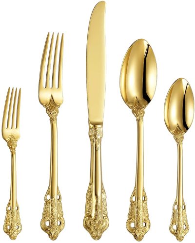 Gorgeous Gold Flatware Sets of Steel Knives and Forks Heavy Tableware Antique Gold Flatware Set Gold Flatware 18/10