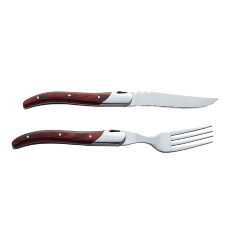 Wooden Handle Stainless Steel Steak Knife and Table Fork Set Cutlery Household Utensils