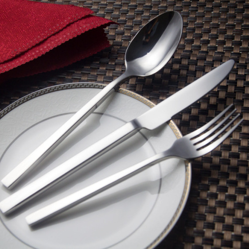 Stainless Steel Tableware Squareware Set Dinner Knife Fork Spoon and Tea Spoon 4 Pieces Cutlery Set Mirror Polished