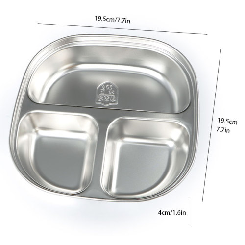 Stainless Steel Dinner Plate 3 Sections Divided Dish Round Snack Tray BPA Free Diet Food-Grade 304 Stainless Steel Lunch