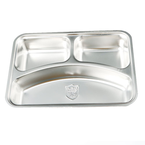 Food-Grade 304 Stainless Steel Lunch box out with food Tableware Dining Dishes Stainless Steel Dinner Plate 3 Sections Divided