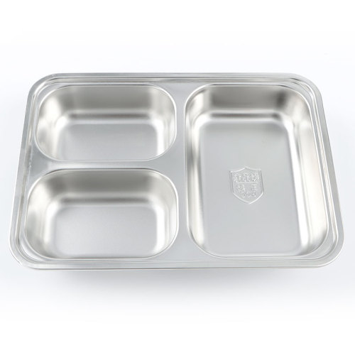 Stainless Steel Dinner Plate 3 Sections Divided Dish Round Snack Tray