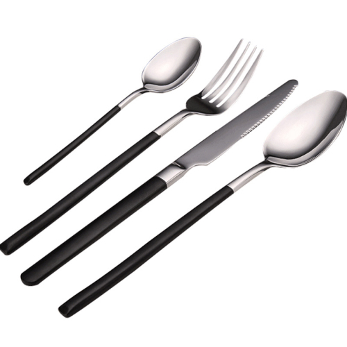 Black Silver Cutlery Set Stainless Steel Dinnerware with Knife Fork Coffee Spoon For Kitchen Restaurant