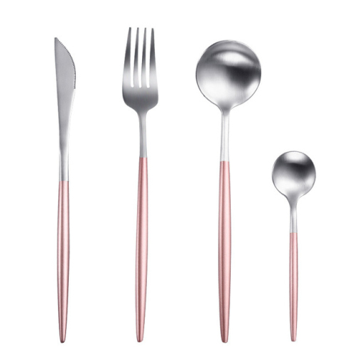 Cutlery Set Stainless Steel Tableware Kitchen Fork Spoon Knife Set Silver Pink