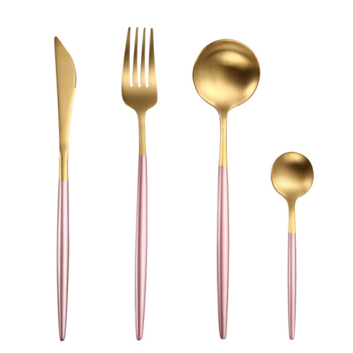Cutlery Set Stainless Steel Tableware Kitchen Fork Spoon Knife Set Gold Pink