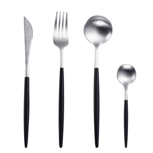 Cutlery Set Stainless Steel Spoon Tableware Kitchen Fork Spoon Knife Set Silver Black