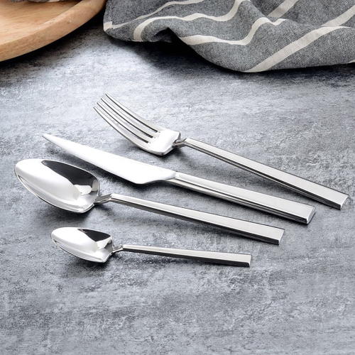 Stainless Steel Silverware Dinnerware Set Table Knife Spoon Fork and Tea Spoon Set Squareware for Kitchen Bar Restaurant